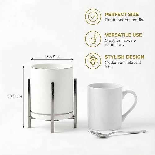 Miniatura 2 de Soporte para utensilios de cocina, 2 piezas de cerámica con soporte de metal dorado, soporte de utensilios de cocina elegante y moderno para