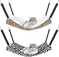 Vista 14 de Jetec Hamaca Colgante Reversible para Gatos de 2 Piezas, Suave y Transpirable, Hamaca para Jaula de Mascotas con Correas Ajustables y Ganchos