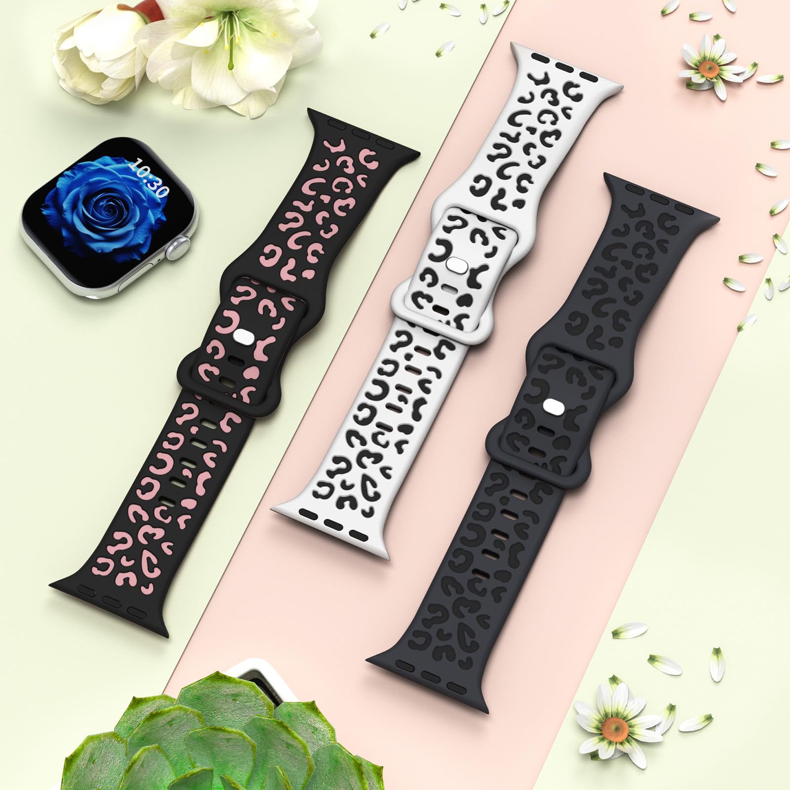 Leopard Engraved Band Compatible with Apple Watch Straps 38mm 40mm 42mm 44mm 45mm 46mm 49mm for Women, Silicone Sport Replacement Wristband for iWatch Series 11 10 9 8 7 6 5 4 3 2 1 SE Ultra — view 6