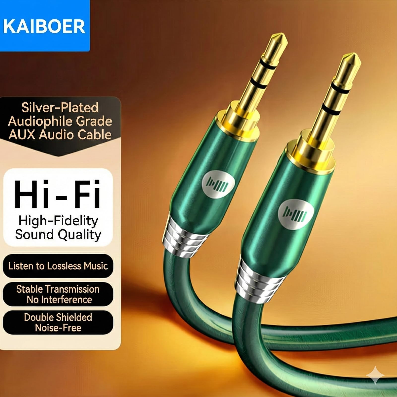 Cavo audio placcato in argento da 3,5 mm maschio a maschio, per un audio surround coinvolgente, dispositivi di interfaccia da 3,5 mm per studio, mixer, microfono, cuffie, altoparlanti