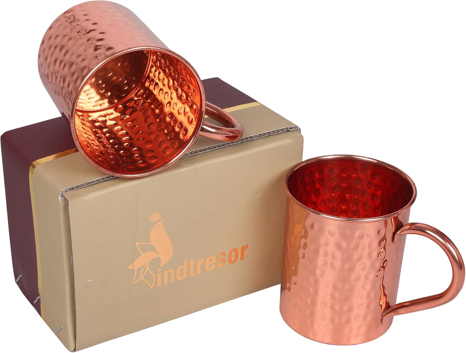 Pure Copper Moscow Mule Mugs - Handcrafted - Hammered Pattern Handle Grip Ayurveda health benefits Lavish Drinks 15.21 Oz - Energy Immunity Booster Fitness Freak - Yoga. Set Of 2.