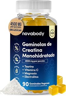Gominolas de Creatina Monohidrato 4500 mg – Con Taurina, Magnesio y Vitamina C – Sin Azúcar y Veganas – Mejora la Fuerza, Energía, Recuperación y Rendimiento Muscular - 90 Gummies