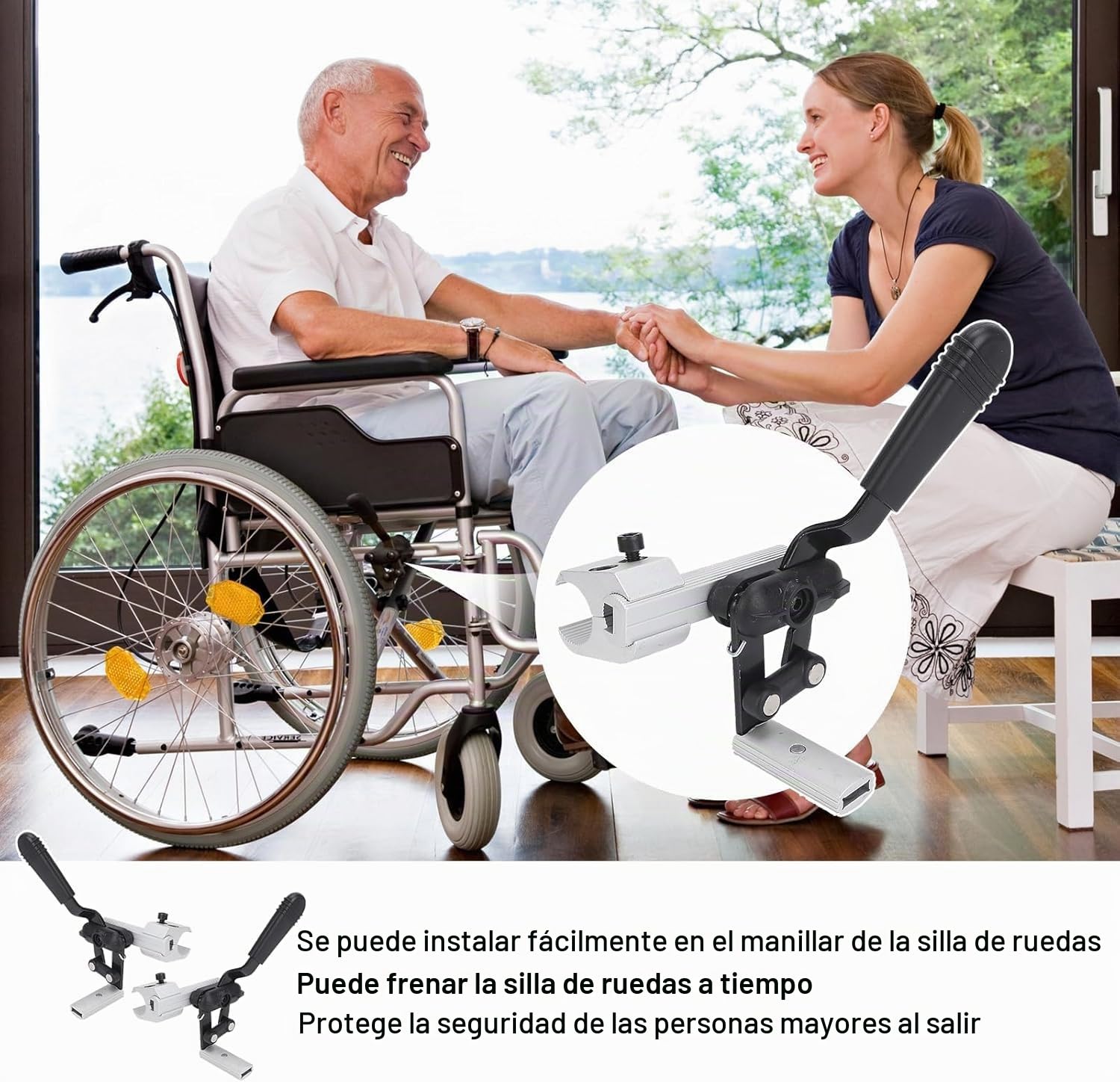 Tyenaza Frenos para Sillas de Ruedas, Frenos para Sillas de Ruedas Auxiliar, Conjunto de Freno de Mano para Silla de Ruedas Sensible al Bloqueo de Rueda de Montaje Lateral de Aluminio(Izquierda)