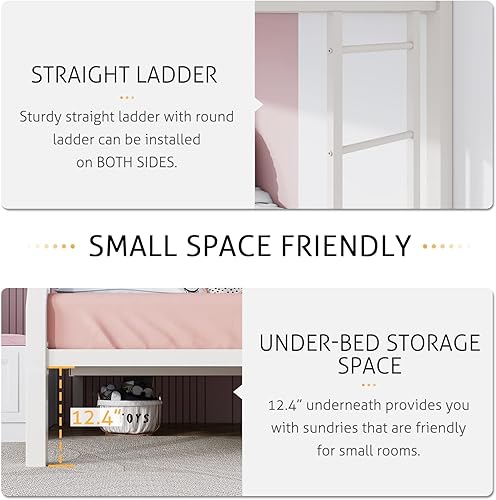 Miniatura 4 de SHA CERLIN Litera tipo loft de tamaño individual sobre full con escalera y barandilla, listones de metal resistente, no necesita somier, muebles