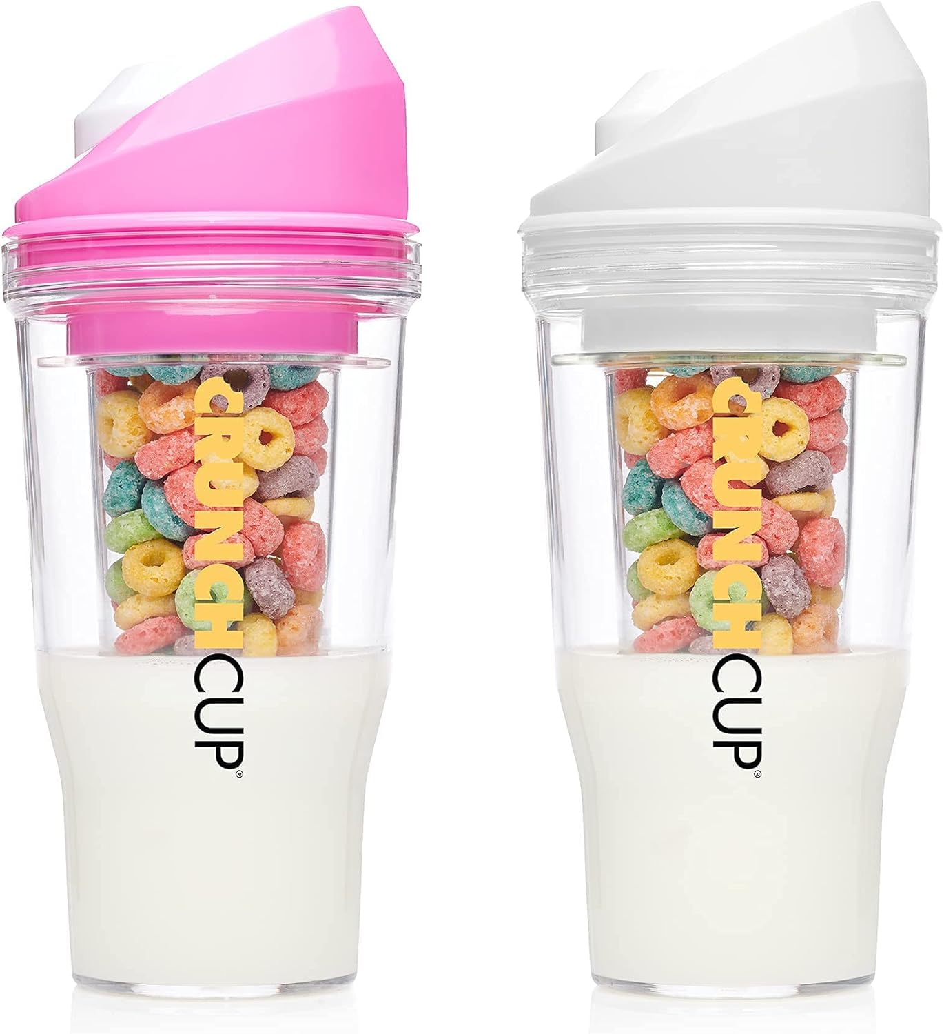 CRUNCHCUP Bundle & Save 15% on Two Portable Cereal Tumblers - No Spoon, No Bowl, It's Cereal on the Go [Pink & White]