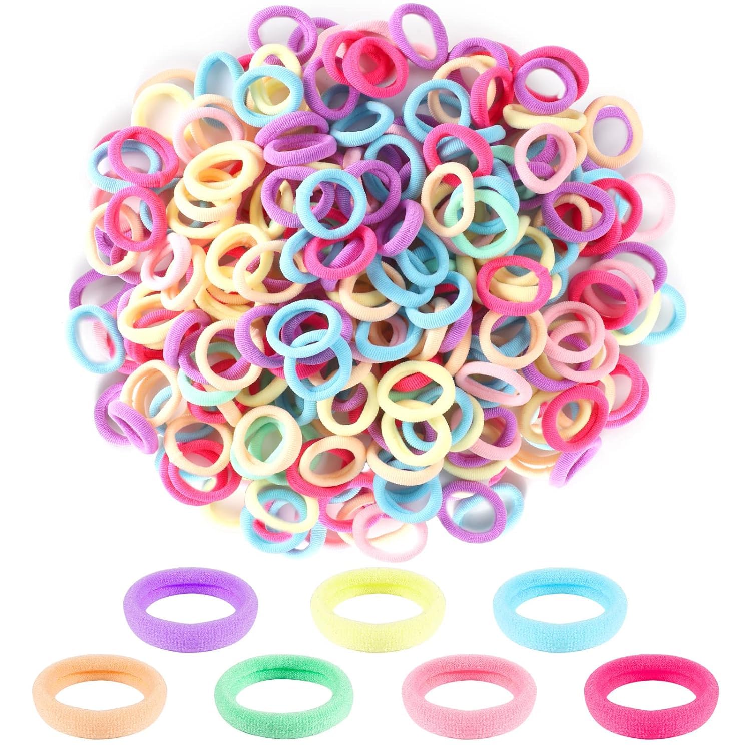 Baby Hair Ties for Girls and Kids Soft Premium Cotton Mini Hair Elastic Rubber Bands Stretchable No Damage Non-Slip Small Ponytail Holder Tiny Hairband (Pastel) (Pack of 100)-picture-27