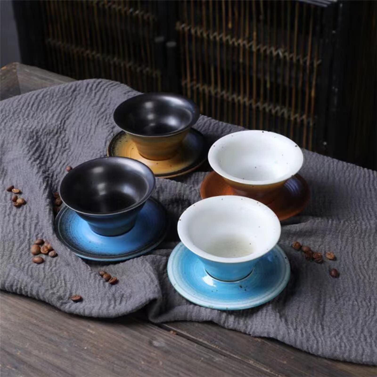 Taza de capuchino hecha a mano de 5.4 oz con platillo Tazas de café expreso de cerámica gruesa Tazas de café de porcelana de cerámica para capuchino Leche Cacao, Apilamiento y ahorro de su encimera,