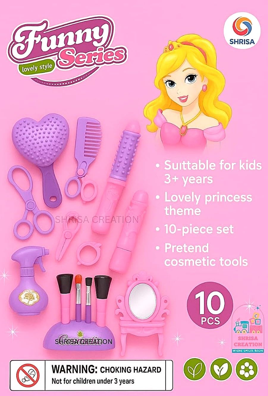 Kids Makeup Toy Set – 10 Pcs Pretend Play Cosmetic Kit for Girls | Hair Styling, Mirror, Combs, Lipstick & Accessories | Safe & Non-Toxic | Ages 3+ (Pink) 1