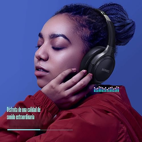 Miniatura 5 de BERIBES Auriculares Bluetooth sobre la oreja, tiempo de reproducción de 65 horas y 3 modos de música ecualizador, auriculares inalámbricos con Negro