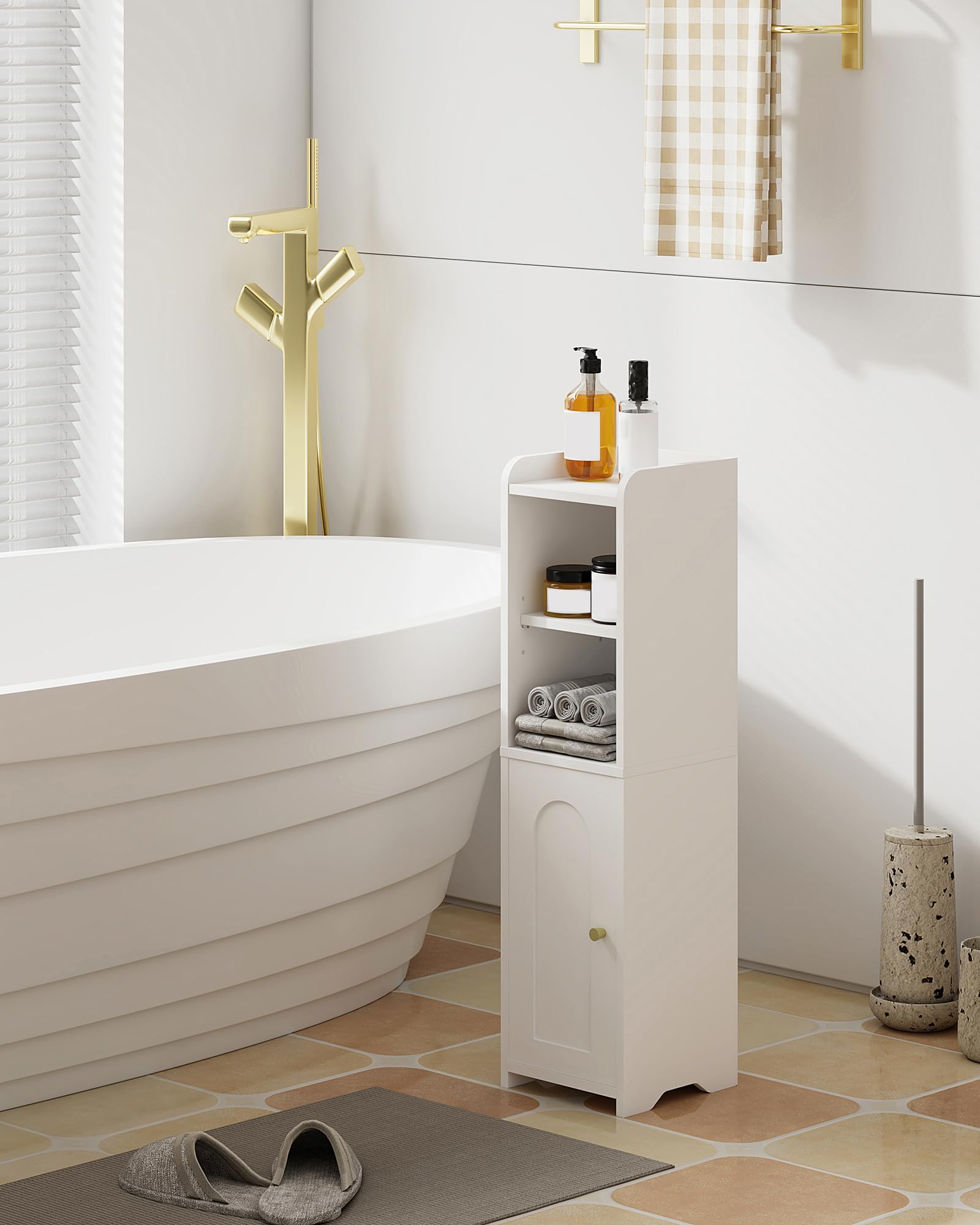 Hzuaneri Armario de Baño, Estantes Ajustables, 20 x 20 x 75 cm, Blanco | Mueble de Baño con Puertas, Armario de Esquina, Estantería Estrecha para, Columna de, BC19703X