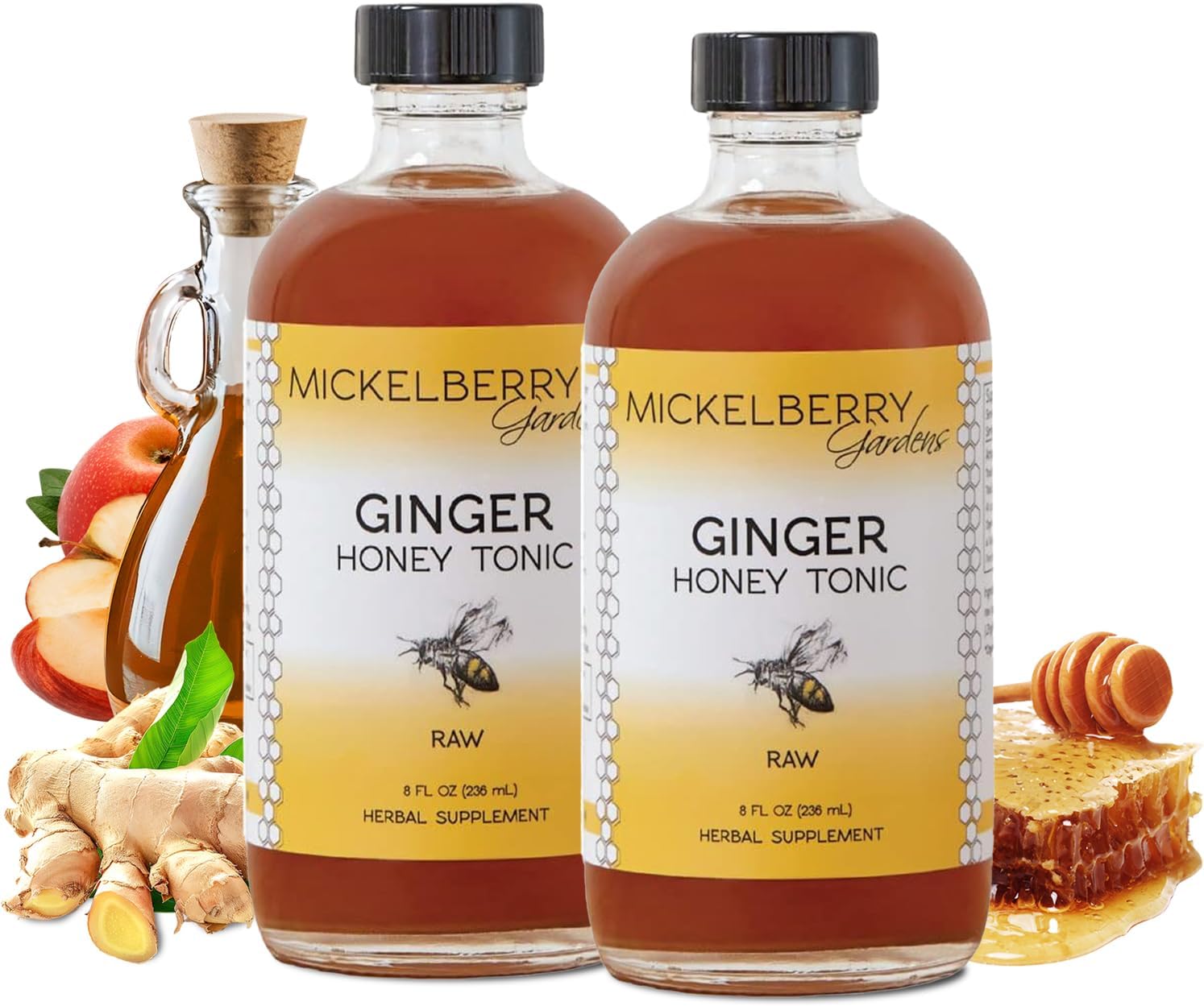 Mickelberry Gardens Immune Support Ginger Honey Tonic – Organic Ginger Shots & Syrup for Immunity Boost, Digestive Health, and Wellness – 8 Oz (Pack of 2)