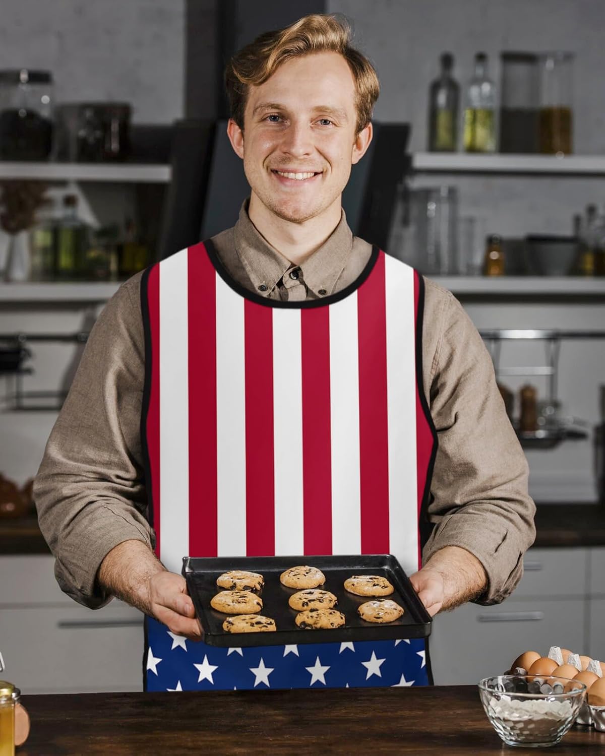 Fourth-of-July Cobbler Aprons with 2 Pockets for Women Men, Red Stripes Blue Stars 4th-of-July