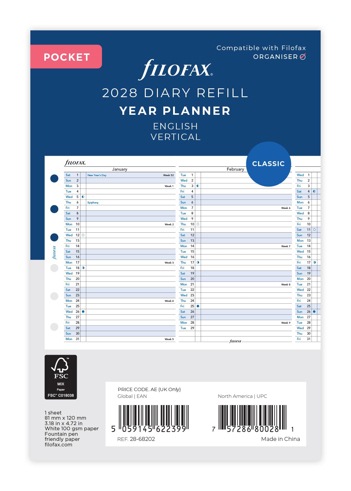 Filofax Pocket Vertical Year Planner 2028-28-68202