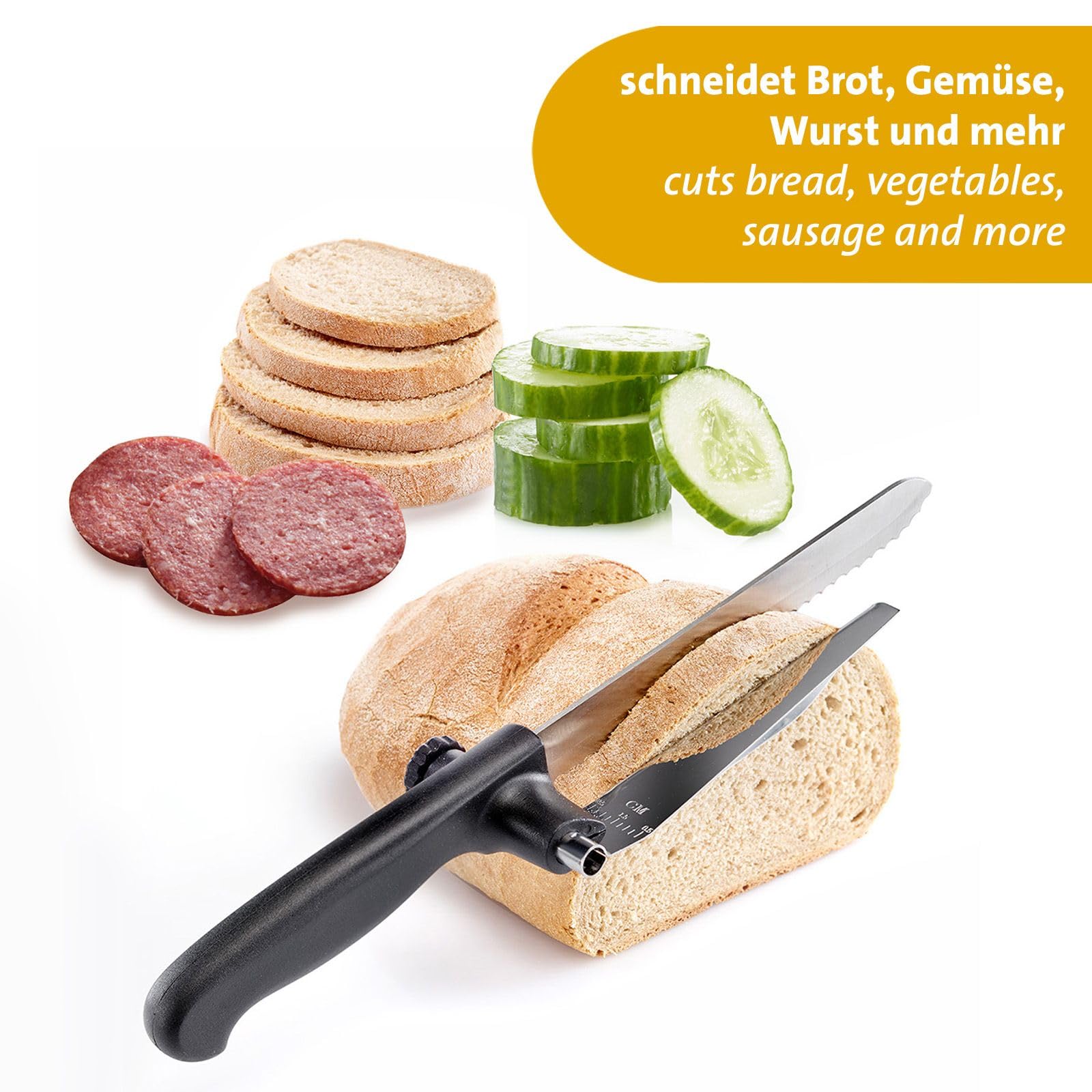 Westmark Multi-Cuchillo So Clever de Cocina Con Separador - Afilado para Pan, Multiusos para Verduras y Otros Alimentos - Hoja de Acero Inoxidable, Sin BPA