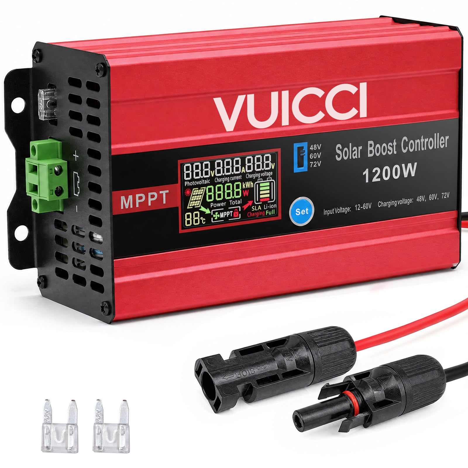 Controlador de carga solar MPPT de 30 A, 1200 W, 48 V/60 V/72 V, máximo 15 A para plomo-ácido y LiFePO4, 99% de seguimiento, 98% de eficiencia, controlador de carga de panel solar para