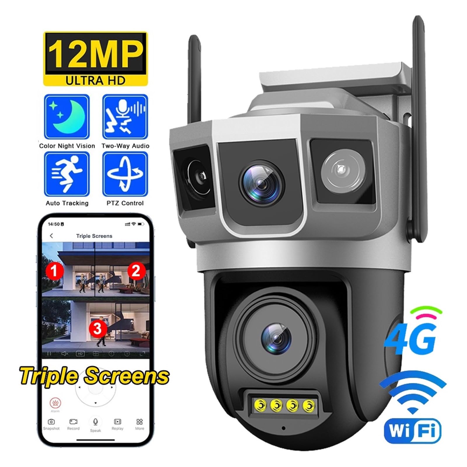 Caméra de sécurité à Double Objectif 12MP 6K 4G