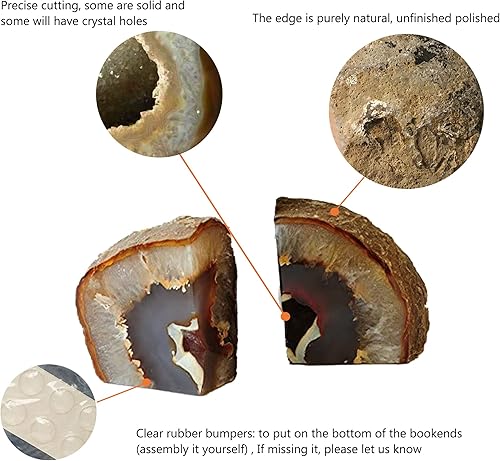 Miniatura 5 de AMOYSTONE Sujetalibros de ágata natural, extremos de libro de piedra para libros de niños, tapón pequeño de cristal para libros de 2 a 3 libras,