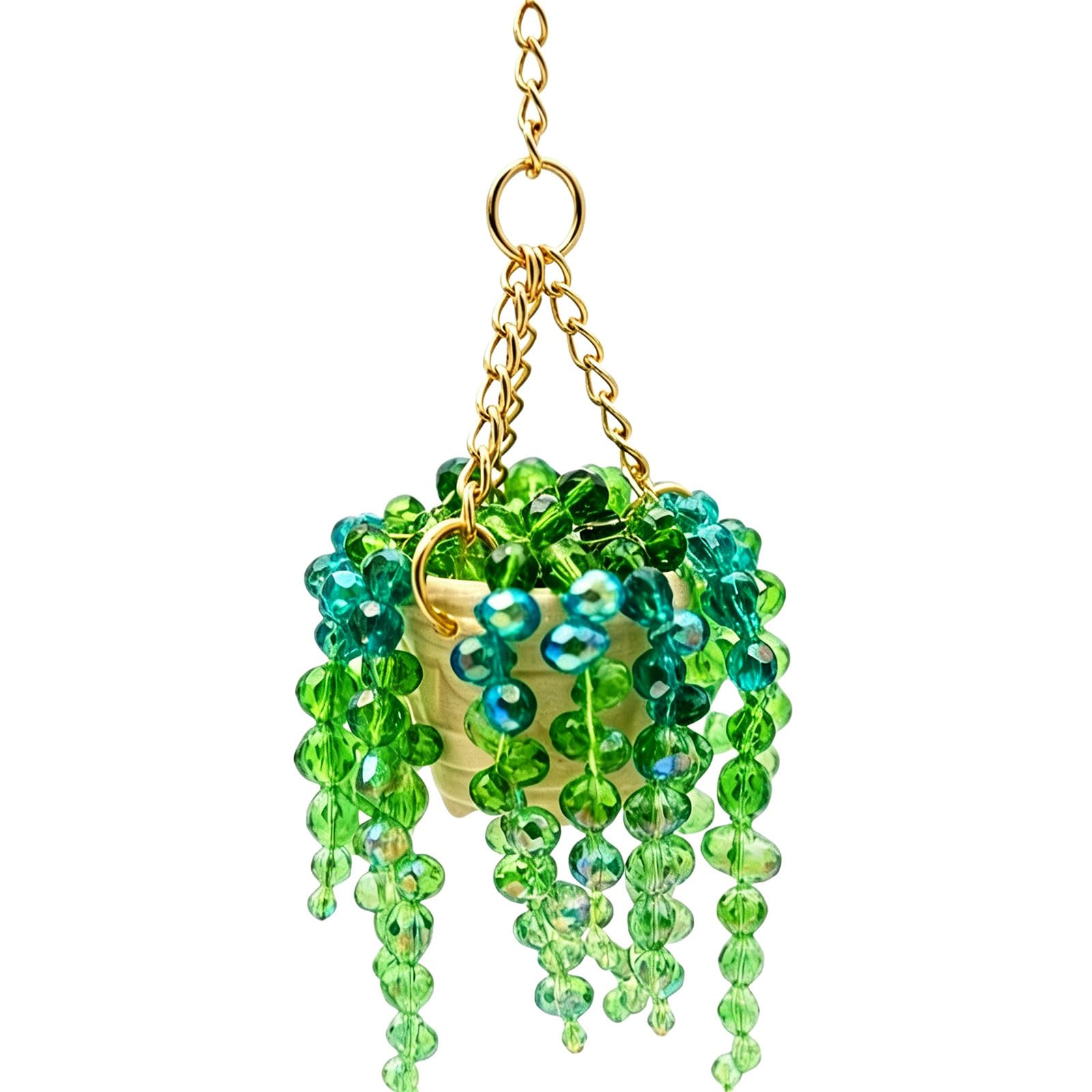 Artistic Beaded Succulents Hanging Ornament Decoration Accessories for Plant Lover and New Driver Crystal Sphere Hanging Basket Deck
