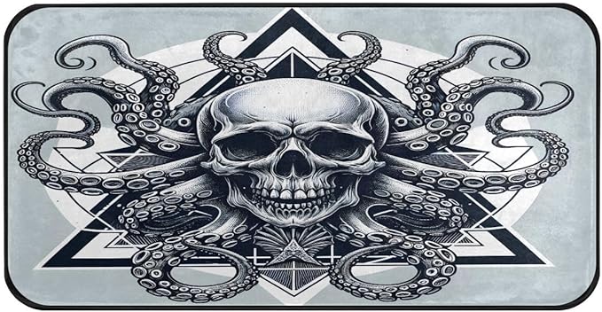 ALAZA Sugar Skull Fish Kraken Non Slip Kitchen Floor Mat Kitchen Rug for Entryway Hallway Bathroom Living Room Bedroom 39 x 20 inches(1.7' x 3.3')
