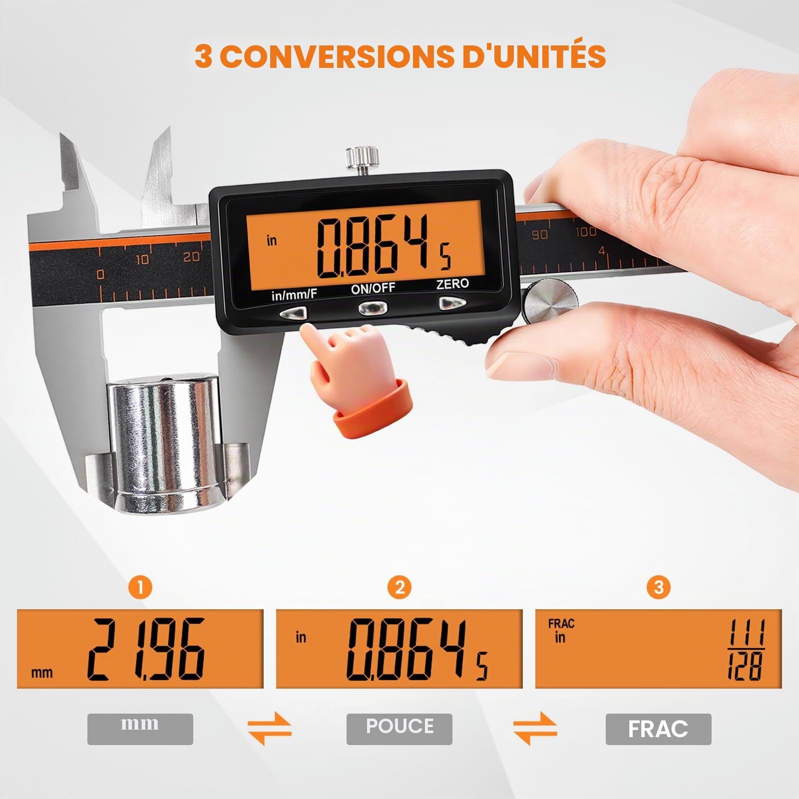 HARDELL Pied à Coulisse Numérique Rechargeable 150 mm/6" – Grand Écran Orange, Micromètre Acier Inoxydable, Arrêt Automatique, Pouce/mm/Fraction, pour Bricolage Maison & Impression 3D