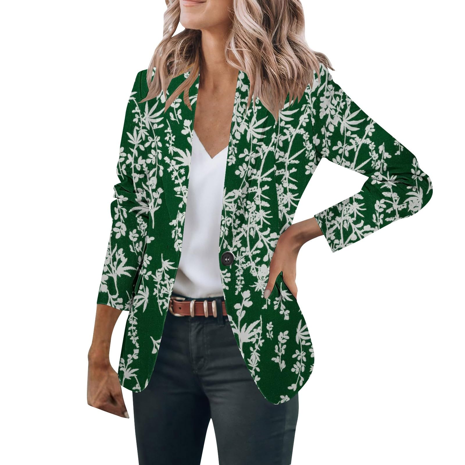 Womens Casual Blazers Single Button Open Front Long Sleeve Work Office Suit Jackets Floral Blazer Business Work Coat