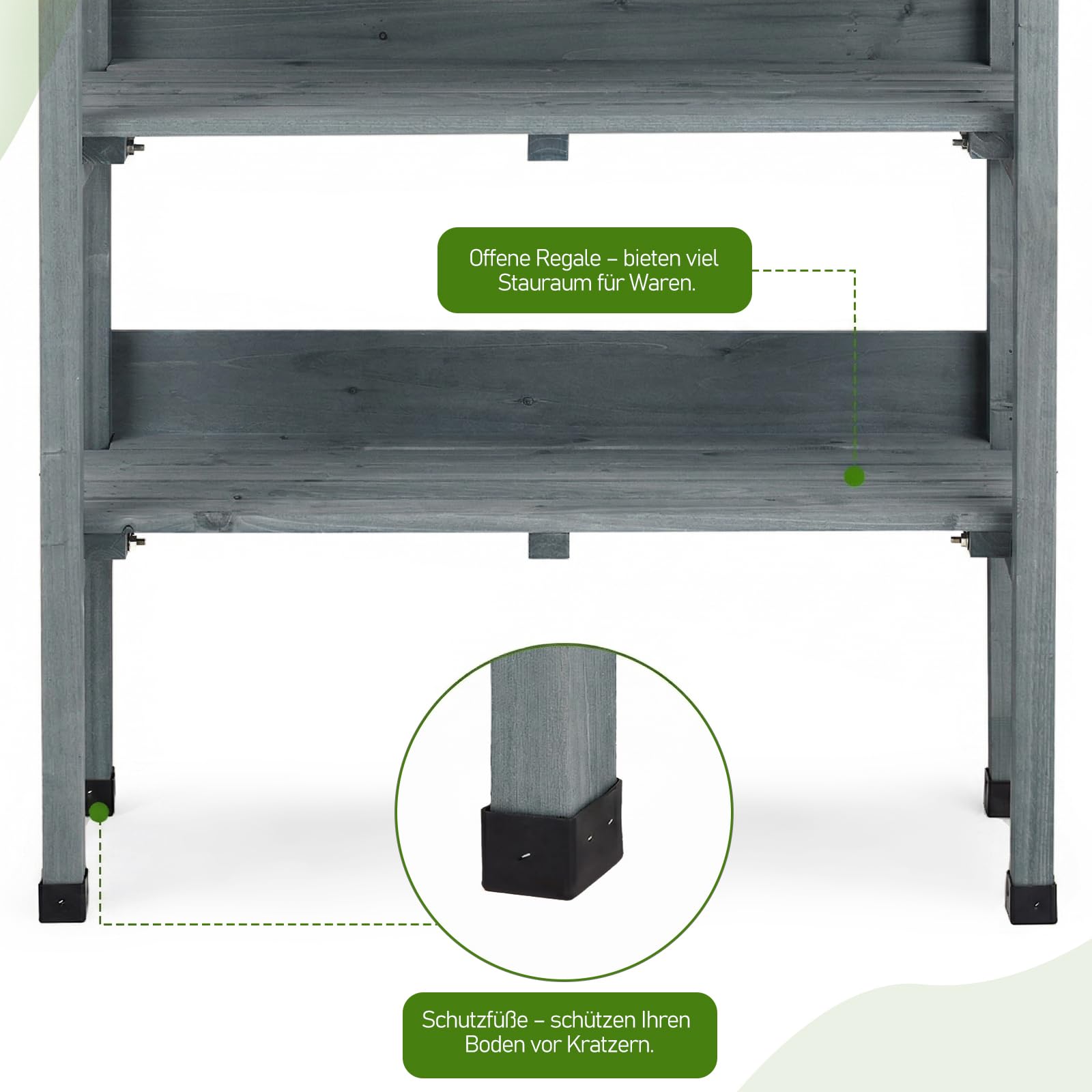 LEADZM Pflanztisch Outdoor wetterfest 74 x 36 x 90 cm - Verzinkte Arbeitsplatte, zweistufiges Regal und 3 Haken, pflanztisch für Garten/Balkon/Terrasse (Grau)