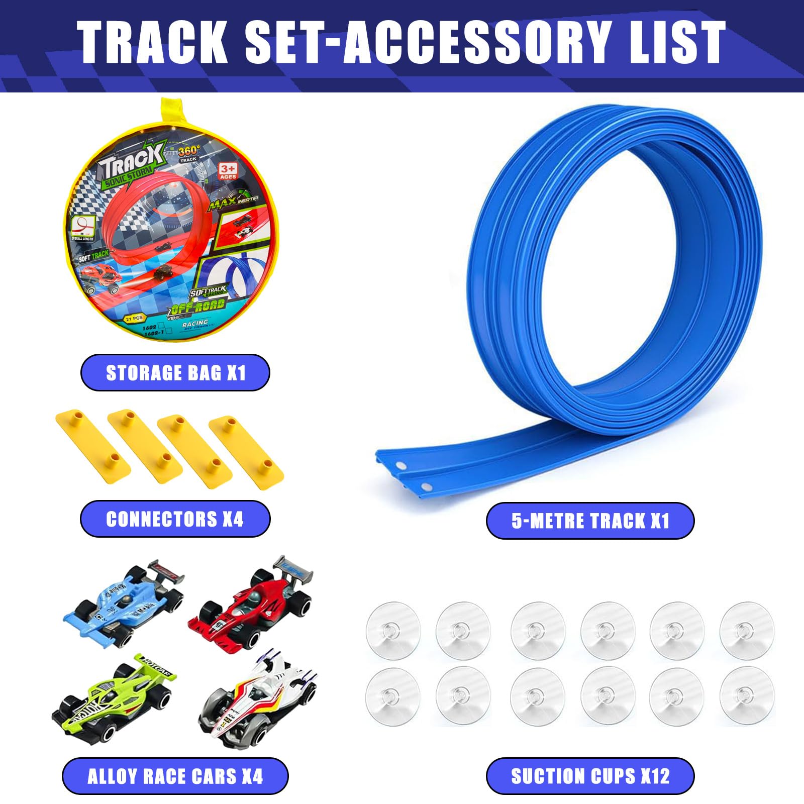 Pista Macchinine Flessibile 5 Metri, Pista Cars con 4, Piste Macchinine per Bambini Giocattolo Regalo per Bambini a Partire dai 3 anni in su