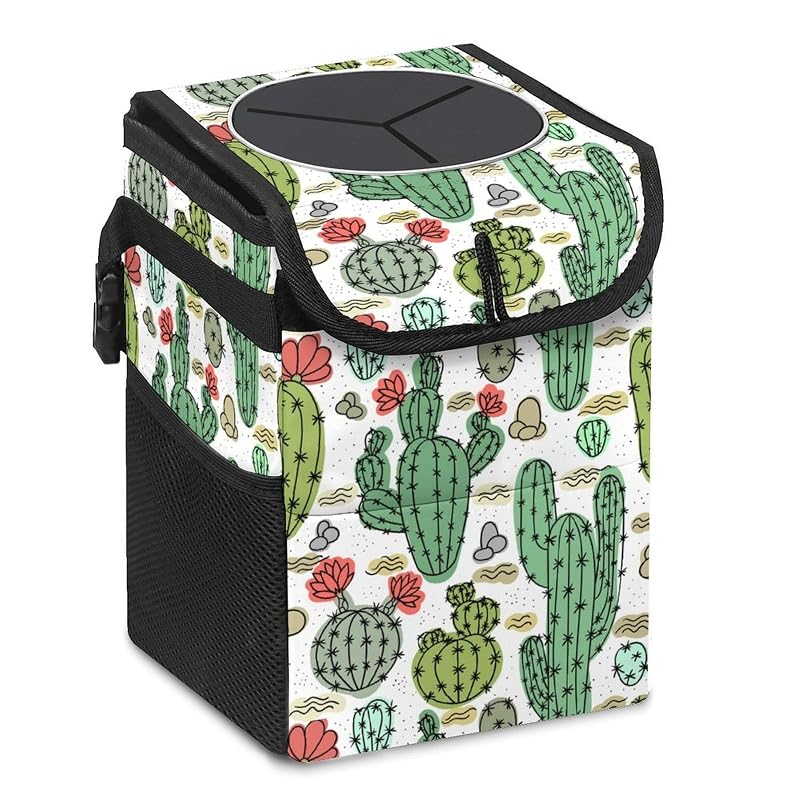 Lixeira Automotiva Dobrável Cactus com Tampa, 7,6 L, Organizador Interno ZAQIO