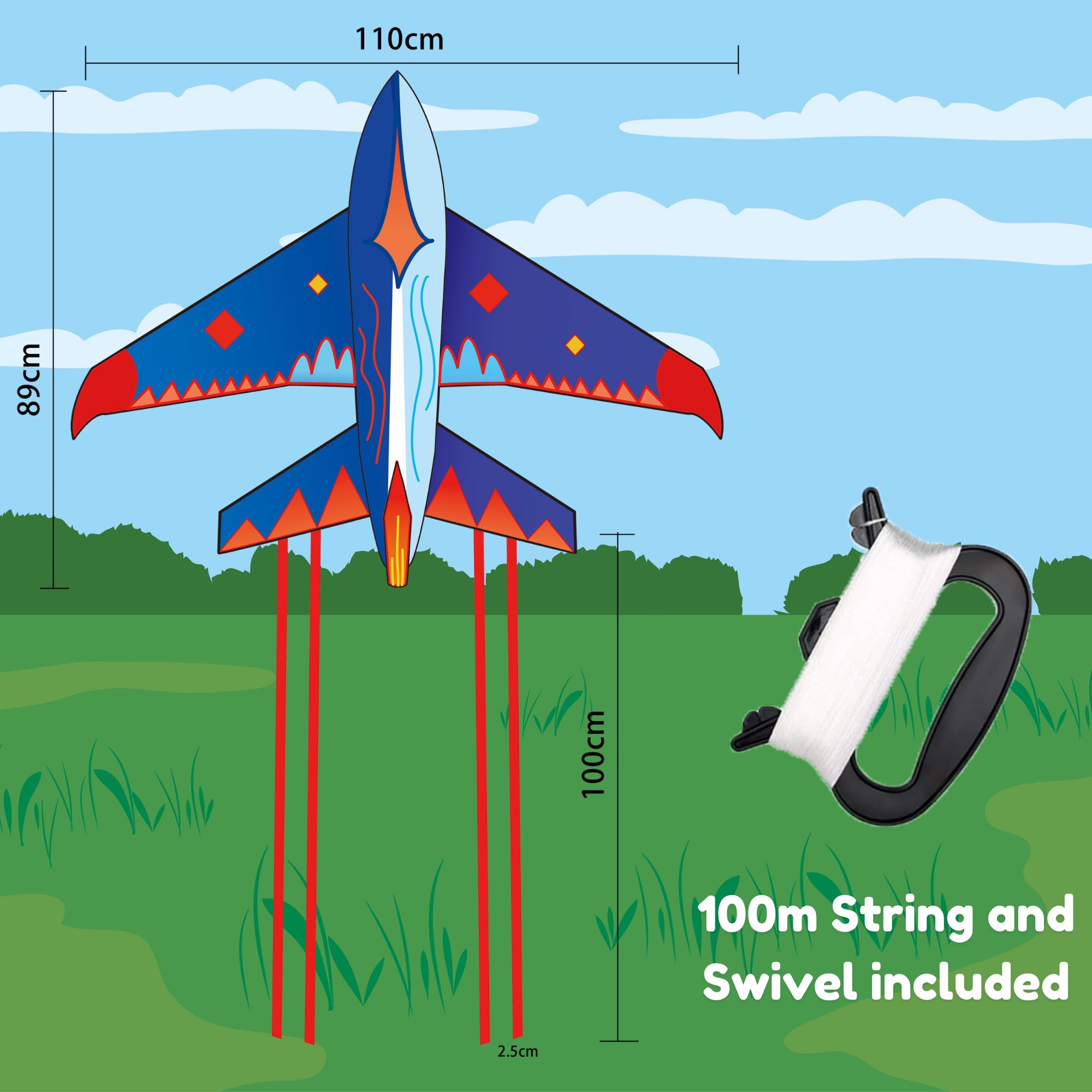 Lubibi 2pcs Cometa para Niños y Adultos, Cometa Luchador monohilo Grande, Incl.100m Hilo de Cometa y asa, Fácil de Volar y Montar, Juego de Playa Juguetes Cometa para niños y Adultos Principiantes