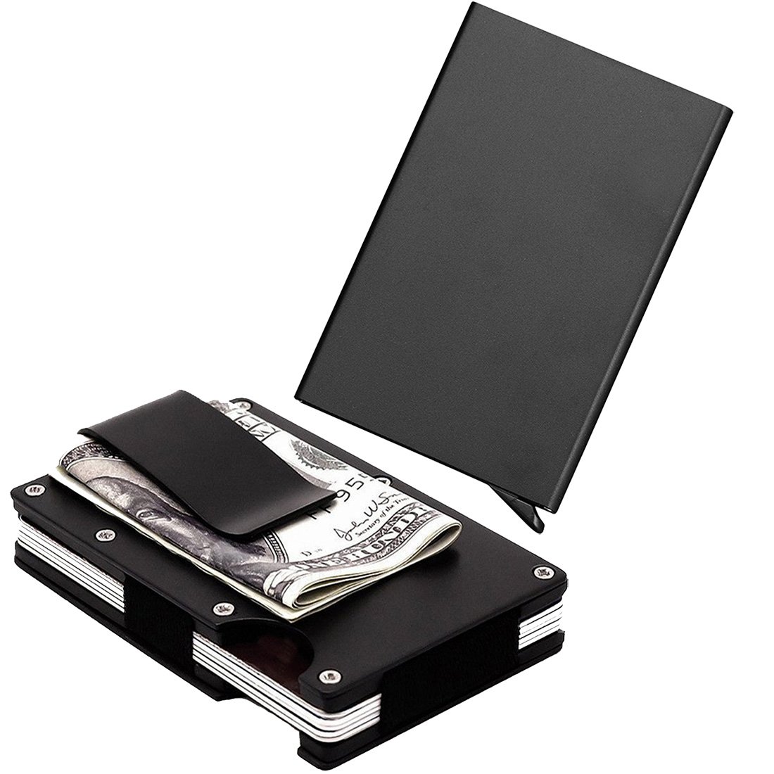 Black Metal Wallet Money Clip with Automatic Pop-Up Button Card Holder