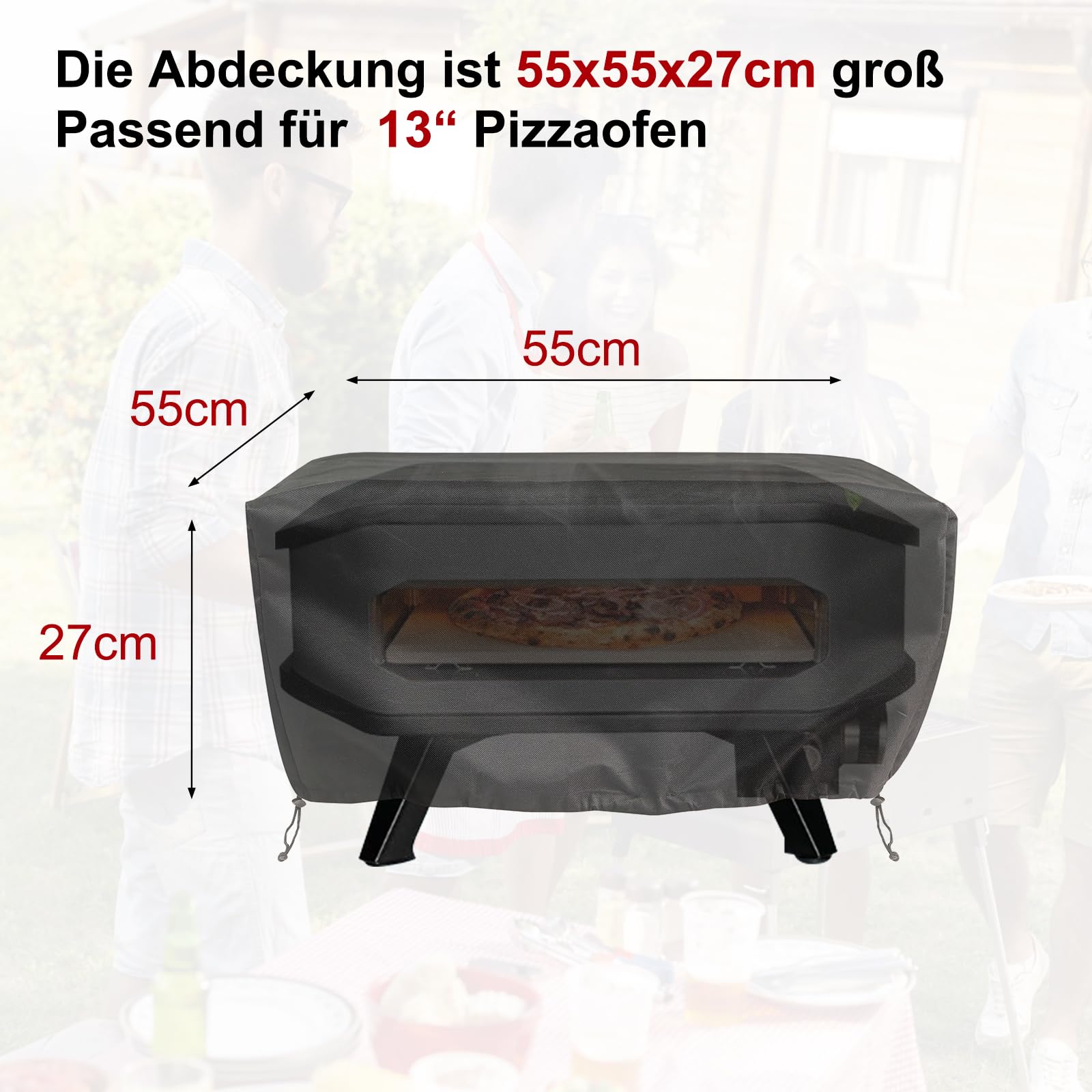 Pizza Ofen Abdeckung für 13 Gas Pizza Ofen - 55x55x27cm 600D Oxford Tuch Abdeckung wasserdicht und Dual verstellbare Kordelzug winddicht