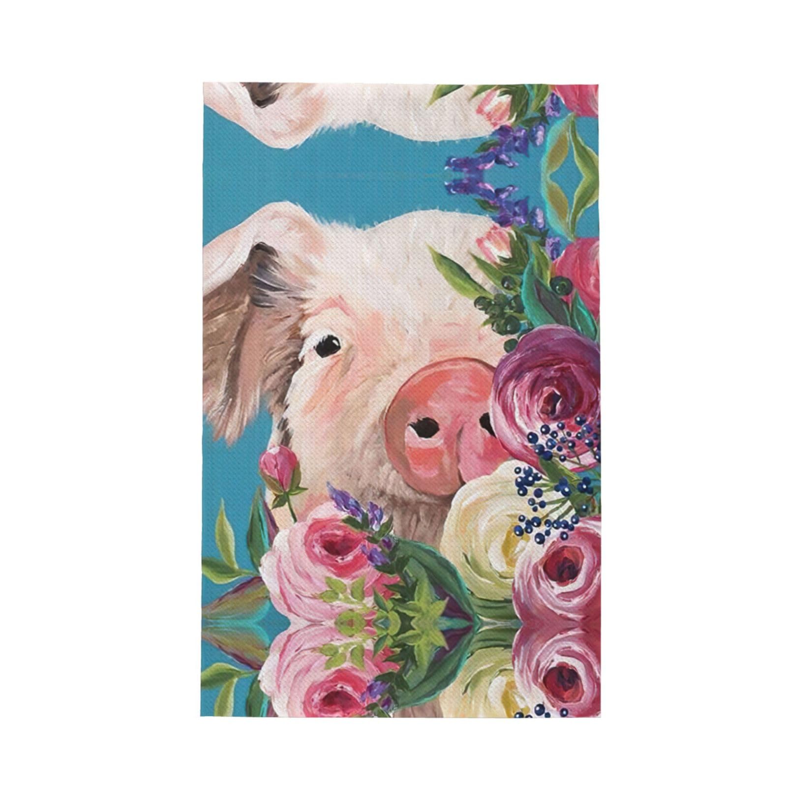 XXahnbm Painting Flower Pig Print Waffle Kitchen Towel,Absorbent Hand Towel