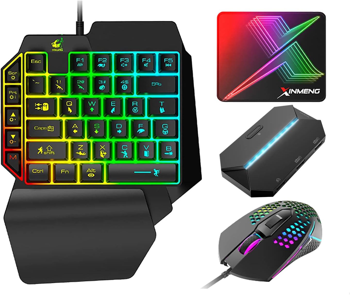 One Hand Gaming Keyboard and Mouse Combo, Wired 39 Keys Mechanical Feel