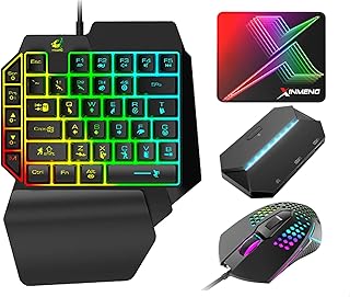 One Hand Gaming Keyboard and Mouse Combo, Wired 39 Keys Mechanical Feel Rainbow Backlit Keyboard+USB Ultra-Lightweight Gaming Mouse+LED Backlit Converter for Nintendo Switch/Xbox/PS4/PC+Mouse Pad