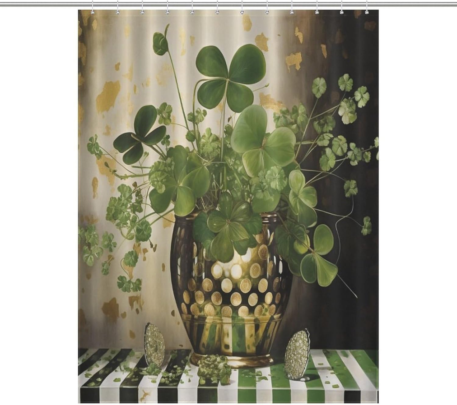 Neutral Shower Curtain Polka Dots Four Leaf Clover Shower Curtain Green Lucky Shamrock Plastic Shower Curtain Home Bathroom Bathtubs Decor Machine Washable 55x72Inch