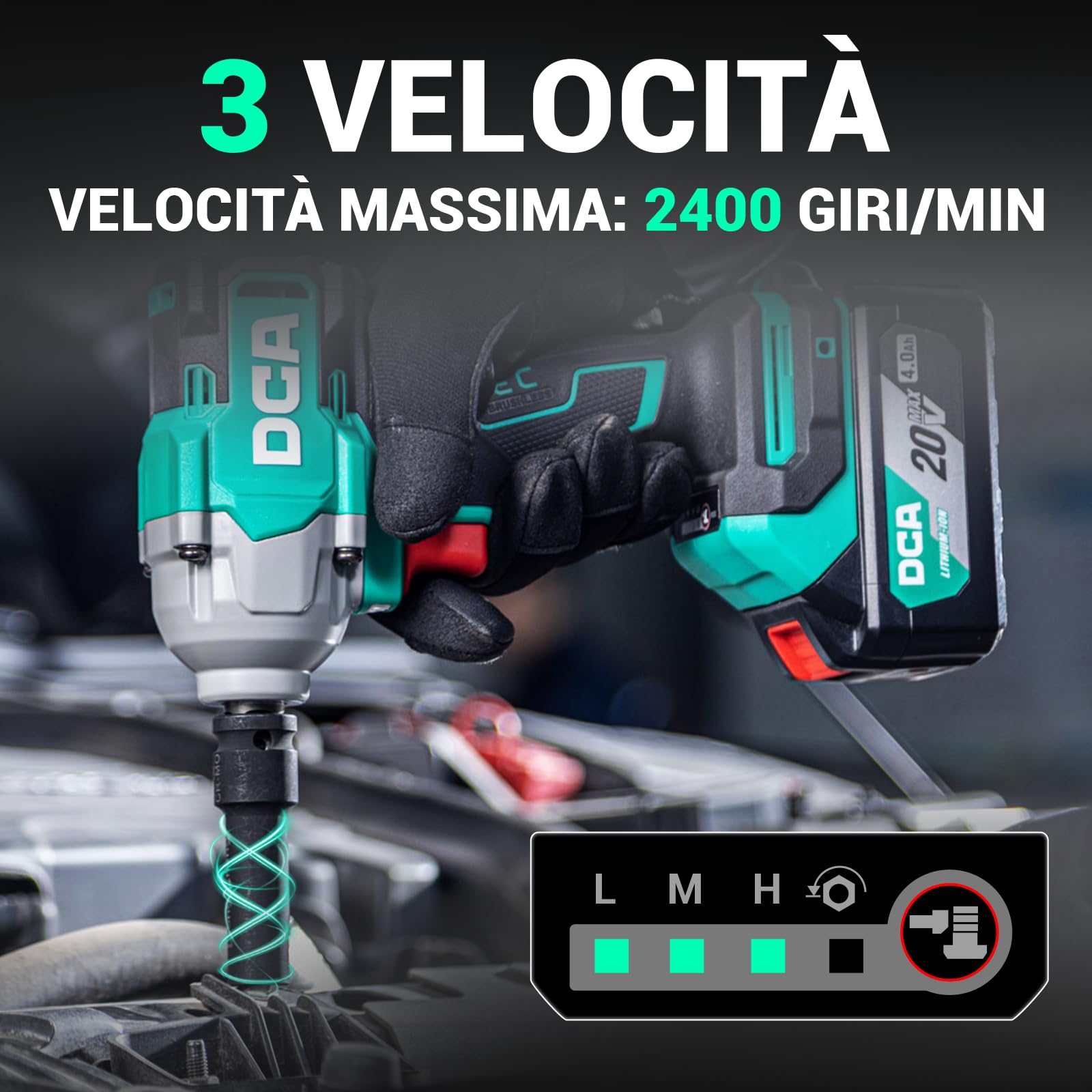 DCA Avvitatore a Impulsi Brushless da 20V, 682Nm di Coppia Massima, Attacco ad Anello da 13mm, Batteria al Litio da 4000mAh*2, 4 Modalità, Luce LED, Design Compatto, Funzione Smart Loosen, ADPB520