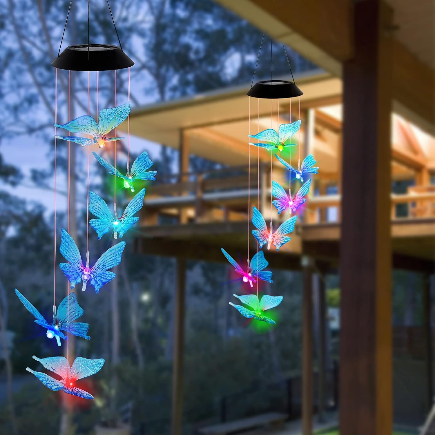 SAND MINE Solar Wind Chimes, Outdoor Solar Butterfly Wind Chimes, Color Changing LED Mobile Wind Chime, Outdoor Waterproof LED Solar Light for Porch Deck Garden Patio Decor, Blue