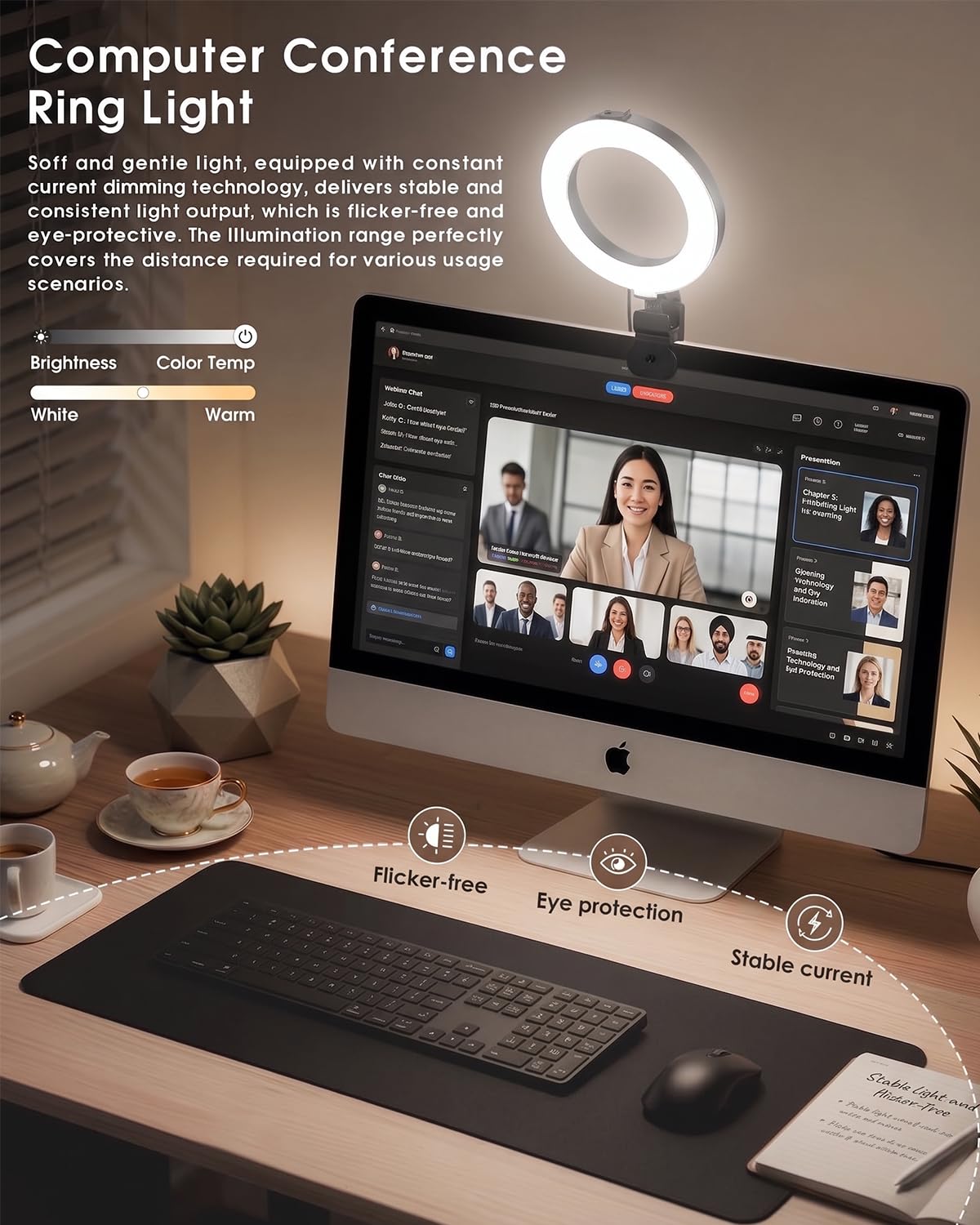 DUIDESHI Luce dell’anello per la videoconferenza del computer – Luce della webcam per la videoconferenza… — immagine 3 di 8