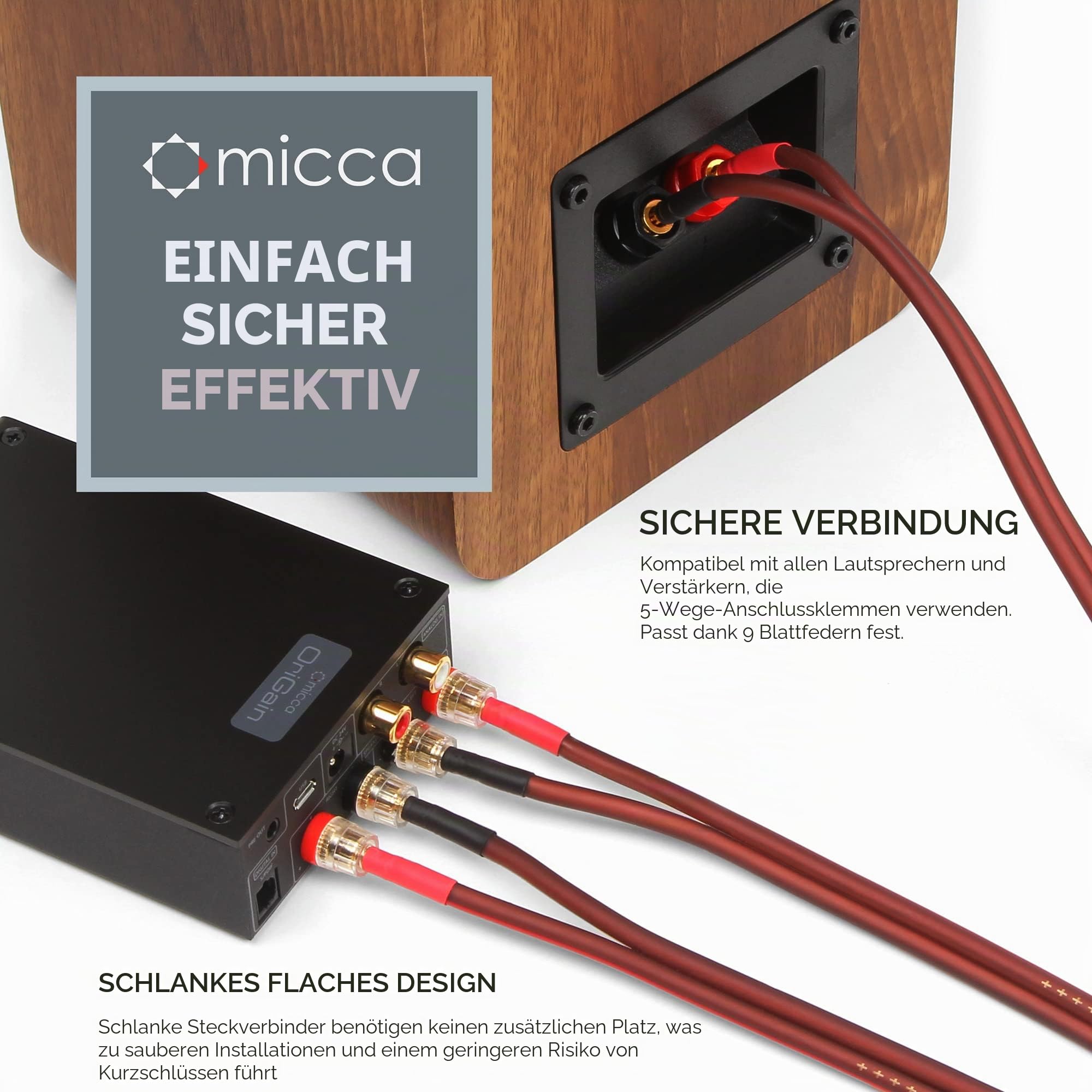 Micca Lautsprecherkabel aus reinem Kupfer, vergoldete Bananenstecker 12ft (4M)