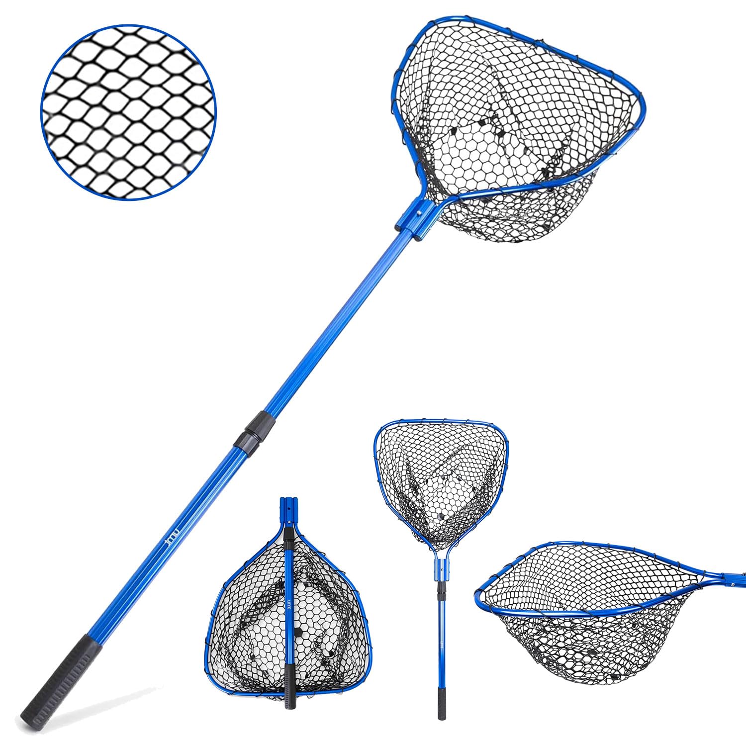 UMT - Retino telescopico da pesca da 1,5 m, resistente, durevole, in silicone, con manico pieghevole, colore: blu