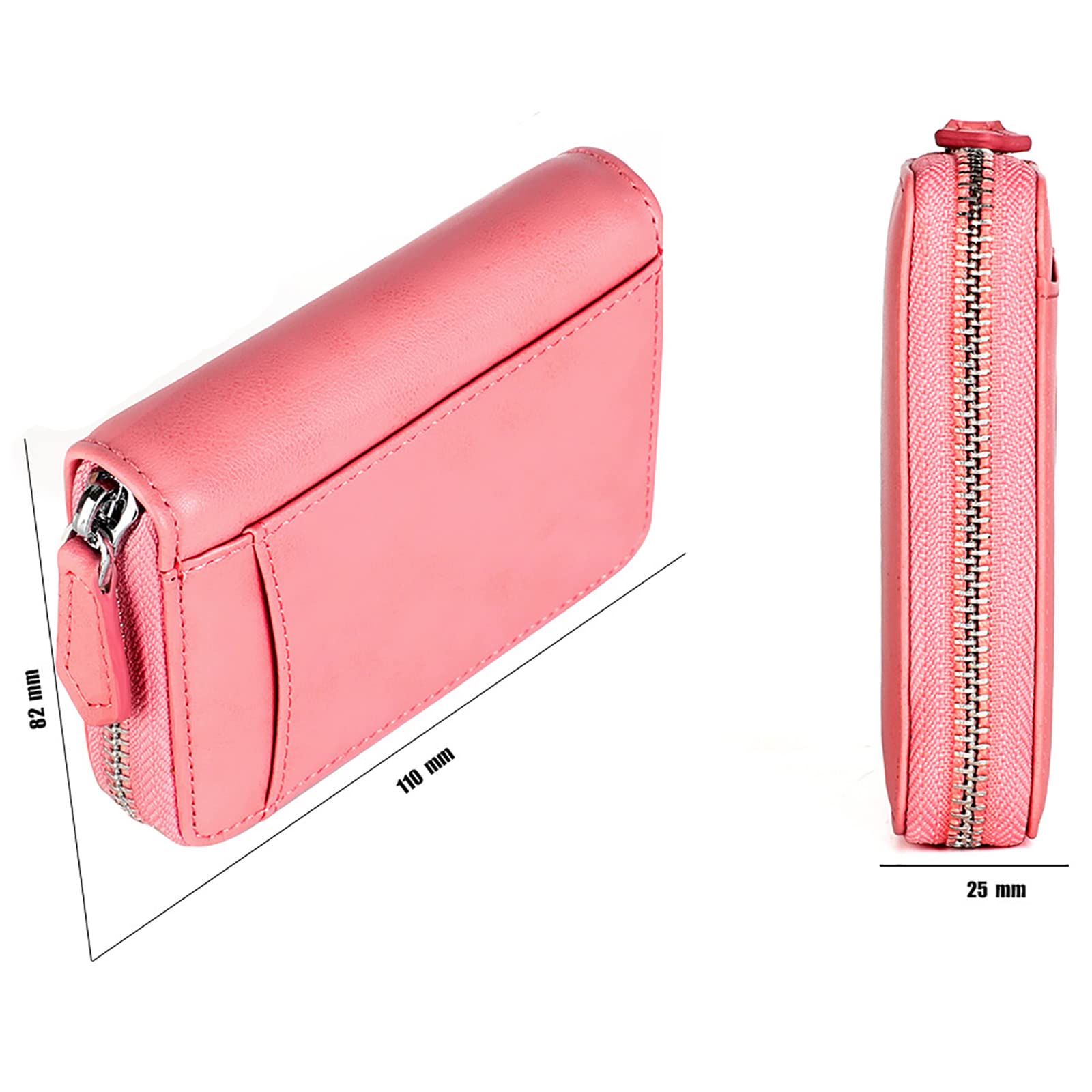 Damen Geldbeutel mit RFID Reißverschluss-Geldbörse Herren Damen Soft Touch PU-Leder Kartenhalter Münz-Organizer,Pink,One Size