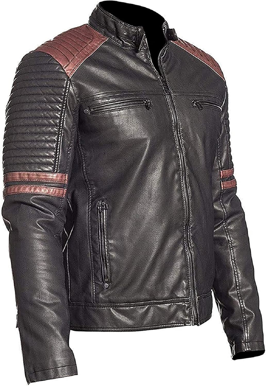 Mens Speedster Red and Black Cafe Racer Motorcycle Retro Biker Leather Jacket