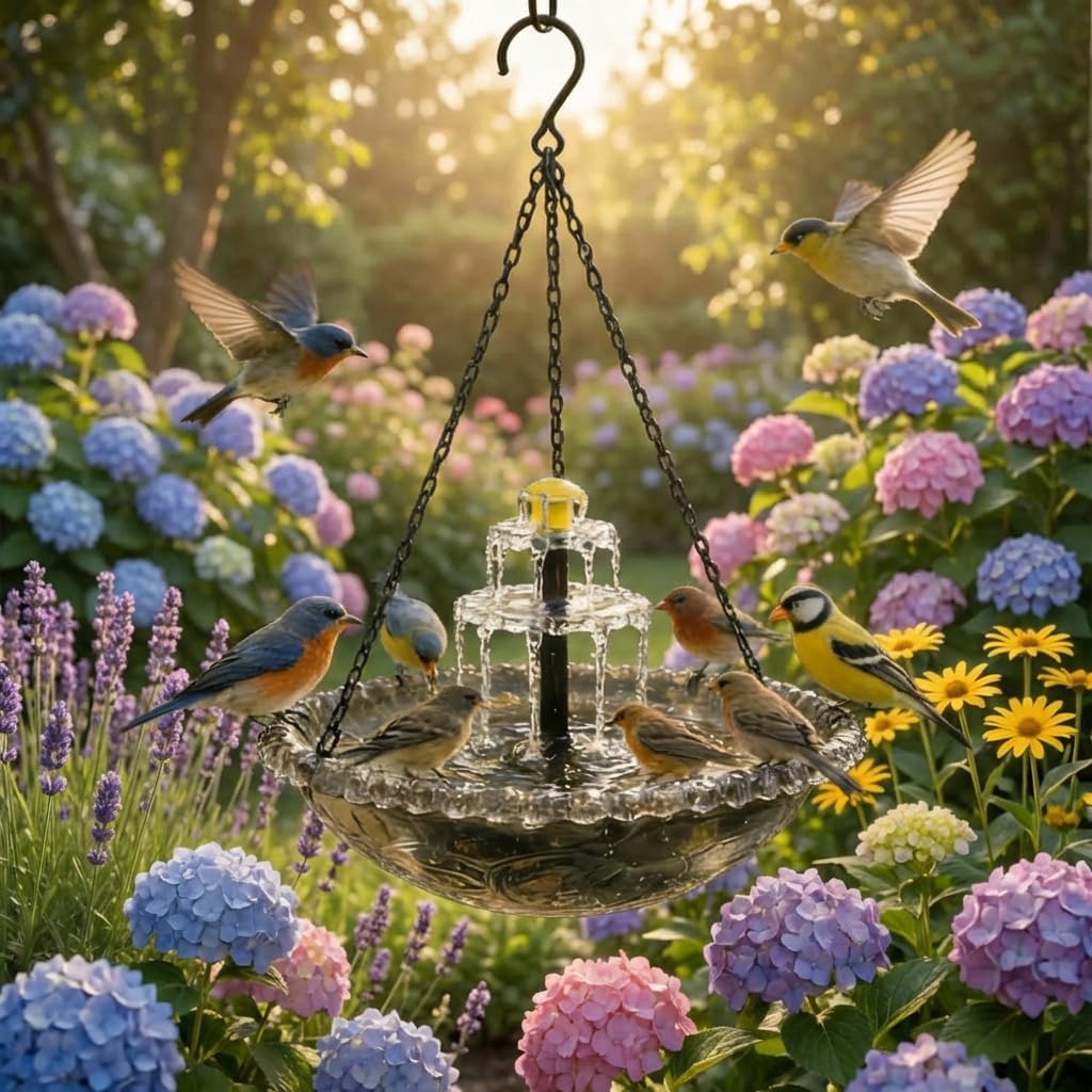 Hanging Solar Bird Bath Fountain, Upgrade 3-Layer Solar Powered Cascading Water Fountain, Outdoor Humming Birds Cascade Baths Fountains for Garden, Yard, Patio, Backyard & Lawn Decor