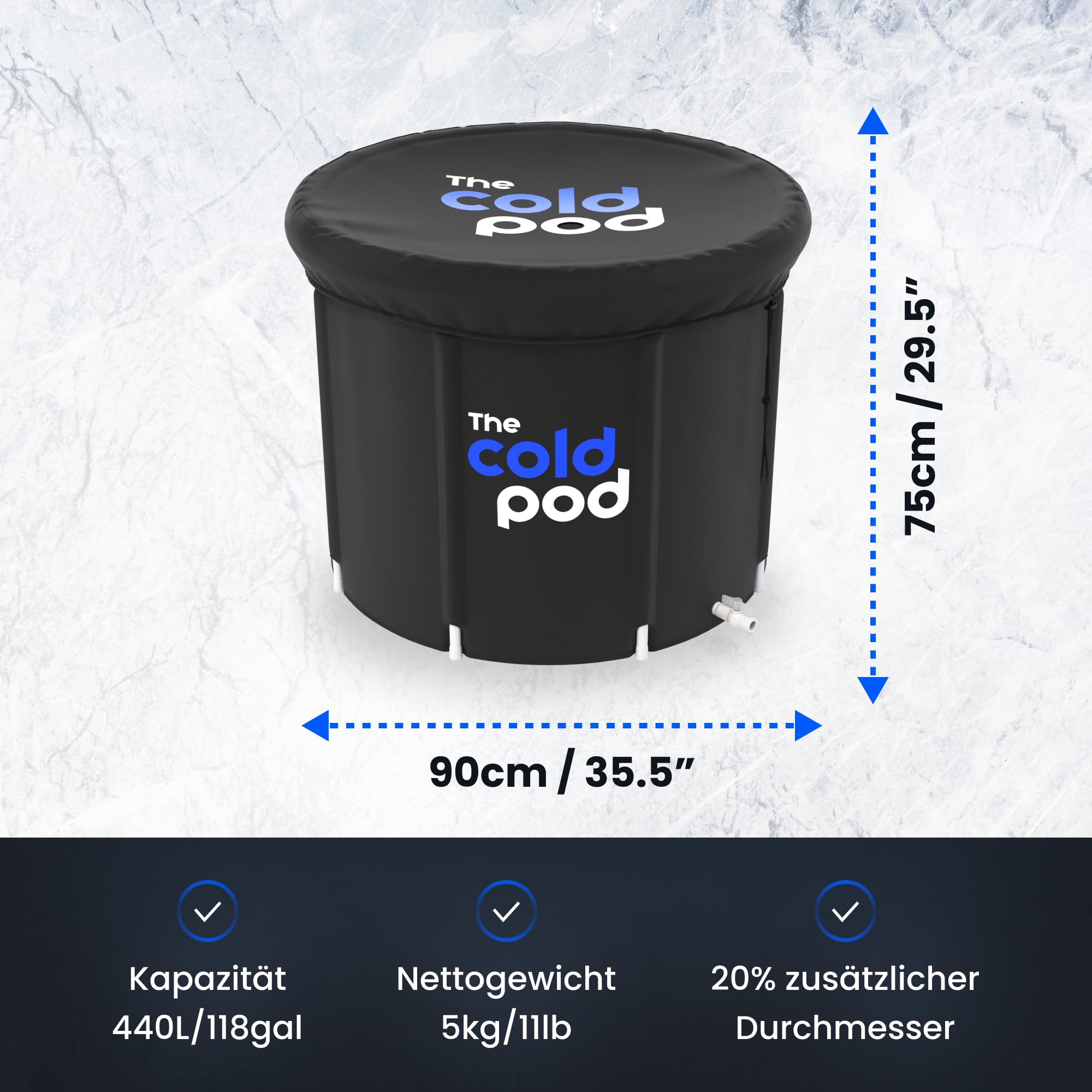 The Cold Pod - Bagnetta da bagno gonfiabile per atleti con coperchio, portatile, per crioterapia, gonfiabile, per interni ed esterni, per adulti (90 cm)