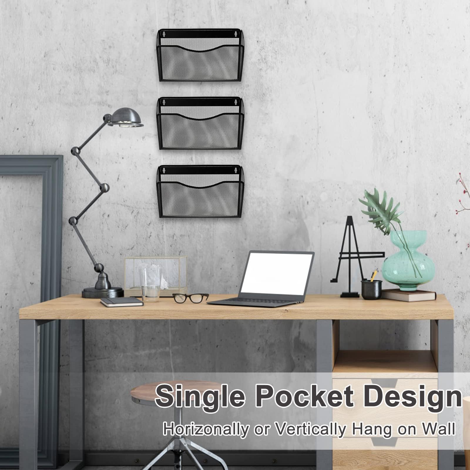 TQVAI 3 Taschen Metall Dokumenten Organizer Zeitschriftenhalter Wand Papier A4 Flyerhalter Postsortierer für Büro Zuhause Schule, Schwarz
