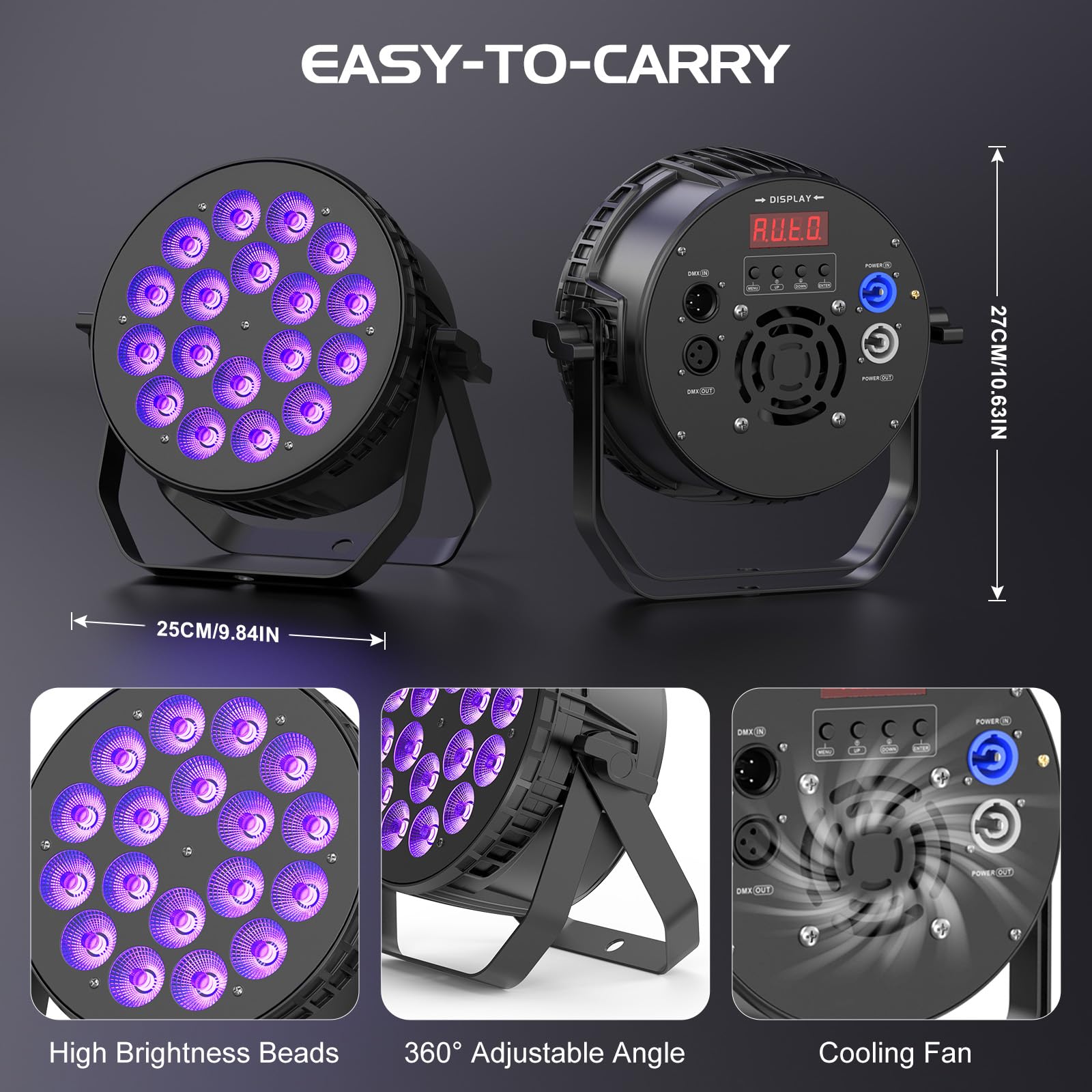 180 W Par LED RGBW, iluminación de escenario de aluminio fundido a presión con DMX512 y control por voz, para fiestas, bodas, bares y Navidad
