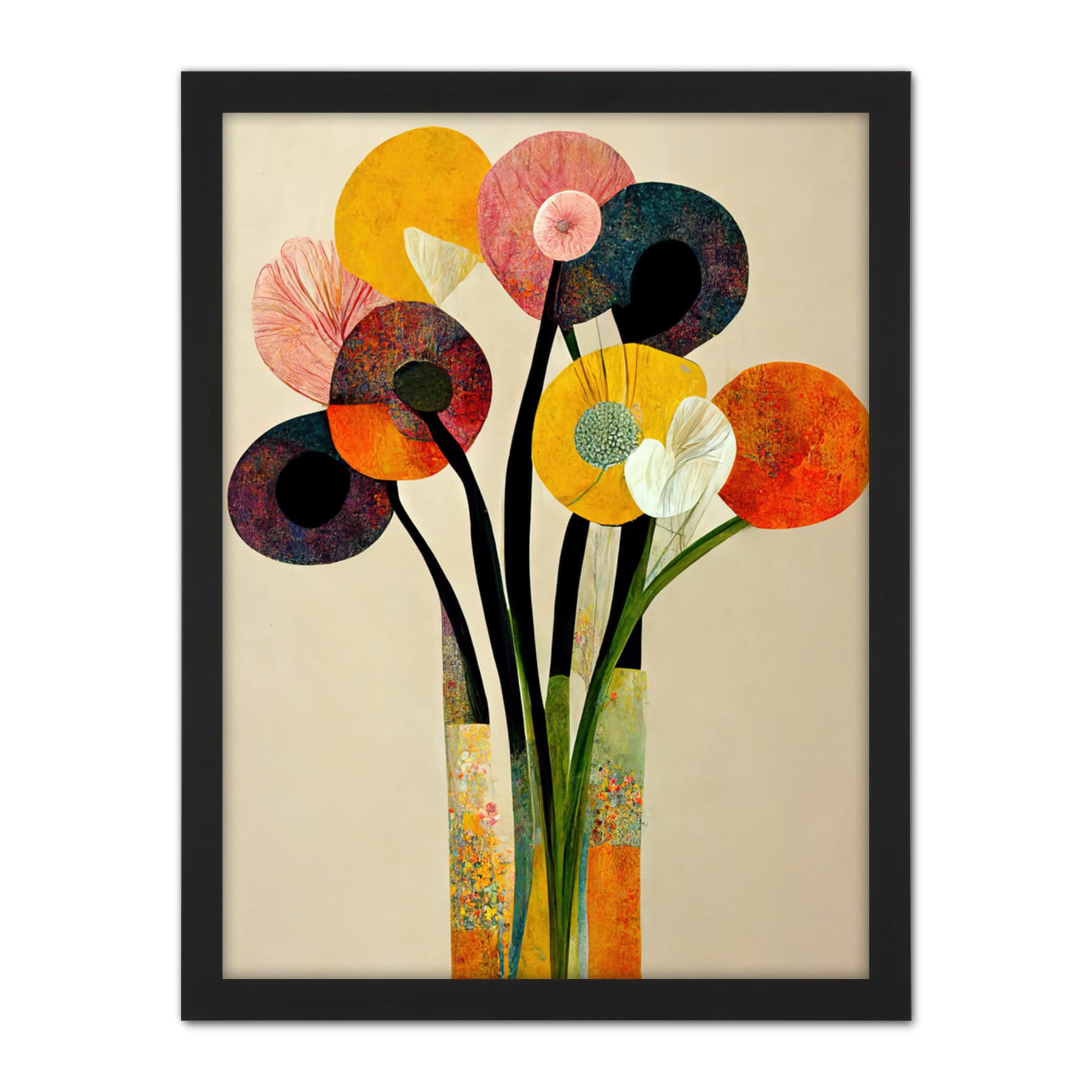 Wee Blue Coo Spring Flowers Floral Bouquet Abstract Vase Boho Artwork Framed Wall Art Print 18X24 Inch