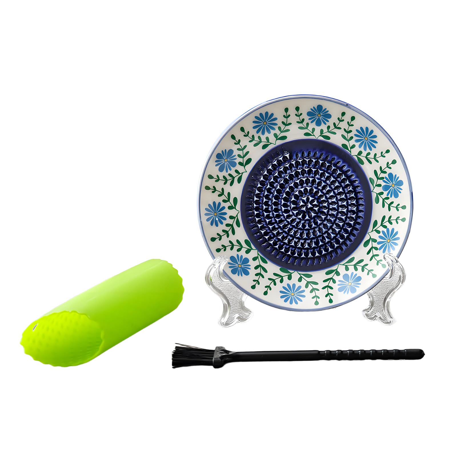 Mekalero K Ceramic Hand Operated Grinding Plate Embossing Design Grinder Grater With Peeler And Brush For Garlic Gingers And Fruit Garlic Grater Plate