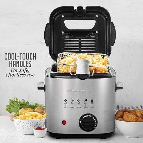 Miniatura 5 de Ovente Freidora eléctrica con capacidad de 1.5 litros, 800 W con tapa de filtro de olor, ventana de visión, perilla de temperatura ajustable y cesta