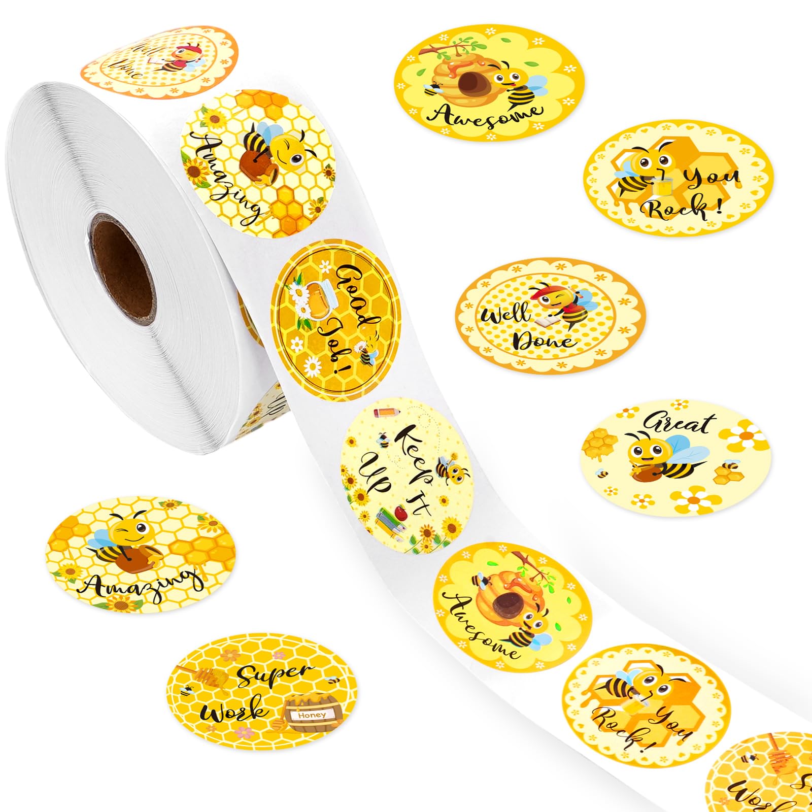 Whaline 1000Pcs Bee Incentive Stickers Cute Honeybee Round Student Reward Stickers Motivational Sunflower Bee Label Decals for for Back to School Party Classroom School Supplies